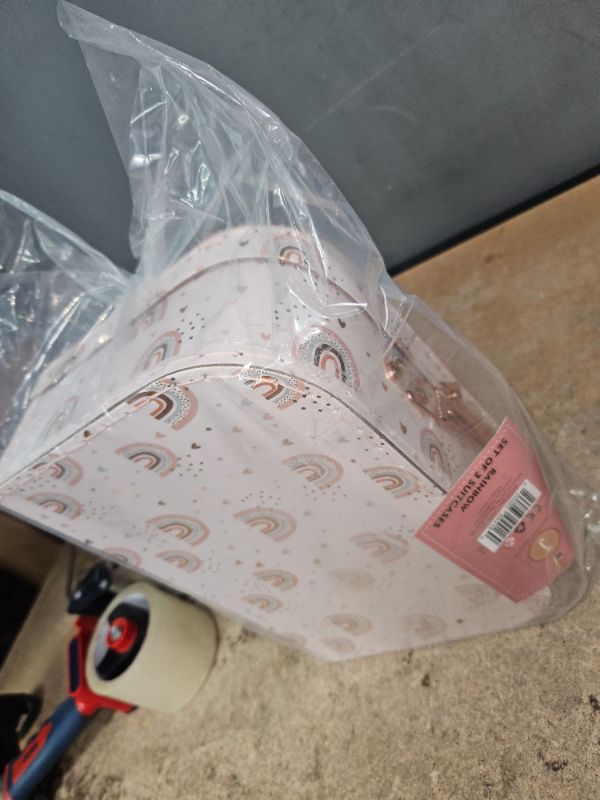 Photo 1 of Jewelkeeper 3 Decorative Storage Boxes - Paperboard Vintage Suitcase - Mini Suitcases Decor - Prop Cardboard Suitcase for Antique Travel Decorations - Mini Luggage Gift Box for Birthday or Wedding Rainbow