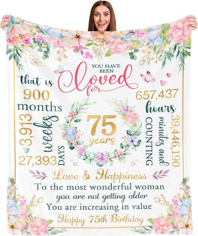 Photo 1 of 75th Birthday Gifts for Women 75th Birthday Decorations Gifts for 75th Birthday Happy 75th Birthday Gifts Best 75th Birthday Gift Ideas 1948 75 Year Old Gifts for Mom Dad Grandma Blanket 50" X 60" 