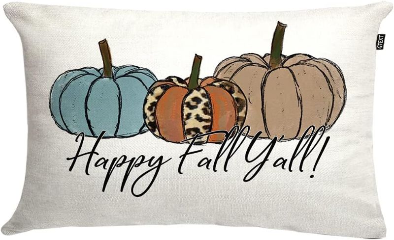 Photo 1 of 2 PACK GTEXT Fall Throw Pillow Cover Happy Fall Y'all with Pumpkins Pillow Cover Fall Dedcor Autumn Cushion Cover Decoration Linen 20 x 12 Inch