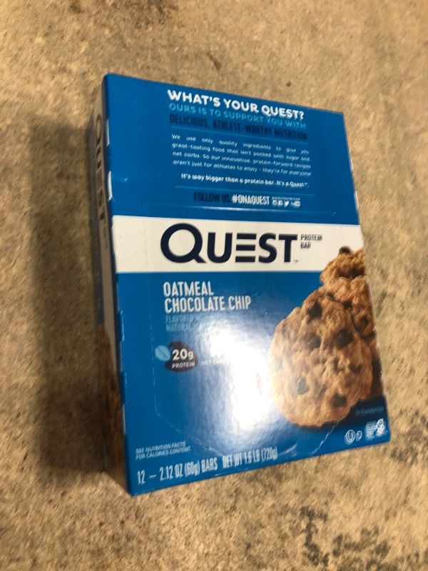 Photo 2 of *BEST BY 2/9/2024* Quest Nutrition Oatmeal Chocolate Chip Protein Bar, High Protein, Low Carb, Gluten Free, Keto Friendly, 12 Count
