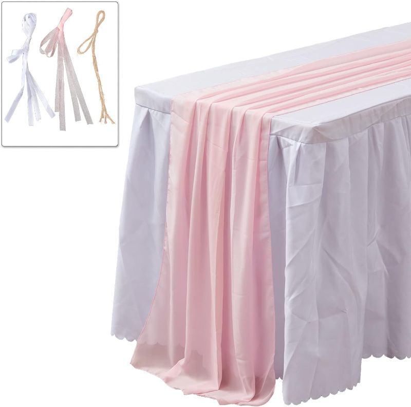 Photo 1 of 2 PACK Blush Pink Chiffon Table Runner - 10Ft Boho Sheer Cloth Table Runner 29x120 Inch Long Romantic Sheer Table Runner for Wedding Bridal Baby Shower Birthday Party Table Decoration