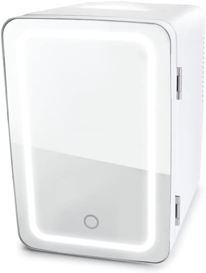 Photo 1 of LED Lighted Mini Fridge With Mirror Door Refrigerator, White
