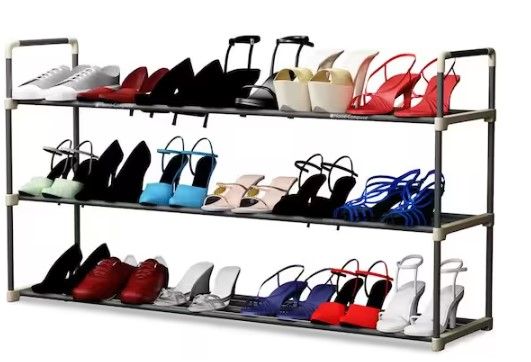 Photo 1 of 21.2 H 18-Pair 3-Tier Gray Plastic Shoe Rack
