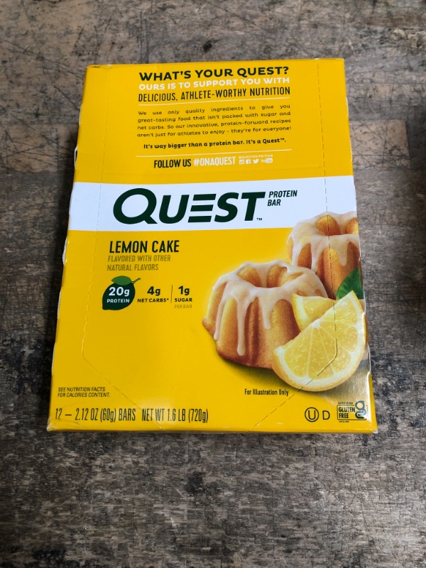 Photo 2 of *5/15/2024* Quest Nutrition Lemon Cake Protein Bars, High Protein, Low Carb, Gluten Free, Keto Friendly, 12 Count (Pack of 1) Lemon Cake 12 Count (Pack of 1)