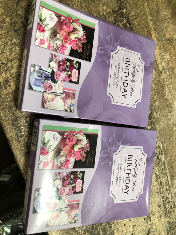 Photo 2 of **SET OF 2** Designer Greetings Faithfully Yours Inspirational Birthday Boxed Card Assortment, Teacup Wishes with Biblical Scripture Verses (Box of 12 Greeting Cards with Envelopes), Purple (658-00510-000)