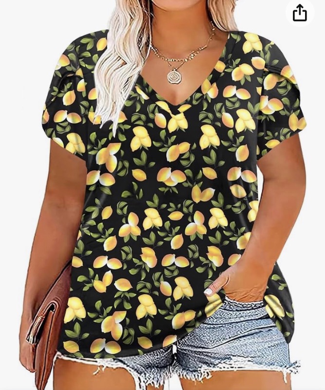 Photo 1 of DOLNINE Womens-Plus-Size-Tops Summer Petal Sleeve T Shirts Casual V Neck Tees 2XL