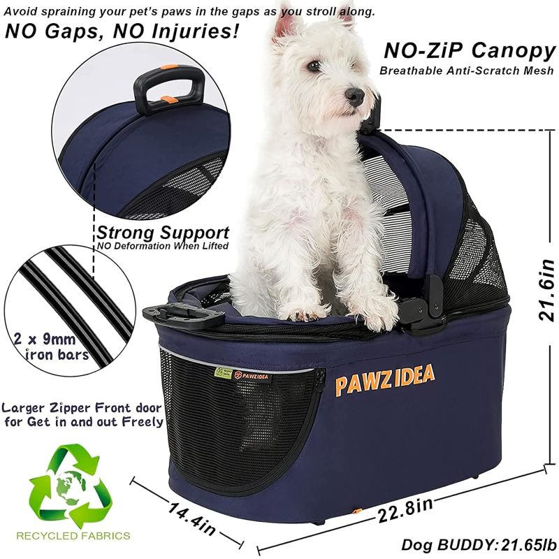 Photo 1 of *BASKET ONLY* PAWZIDEA Dog Stroller 4 in 1, Multifunctional Pet Stroller for Cats, Puppy Booster for Car Seat, Detachable Carrier with Easy-Lock NO-Zip Canopy, Jogger Strollers for Small Medium Dogs Kitten, 4-Wheel
