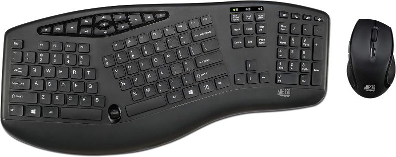 Photo 1 of Adesso Truform Media 1600 (WKB-1600CB) 2.4GHz RF Wireless Ergonomic Keyboard and Optical Mouse , Multi-Media Keys and Adjustable DPI Mouse 5 Million Keystrokes Black
