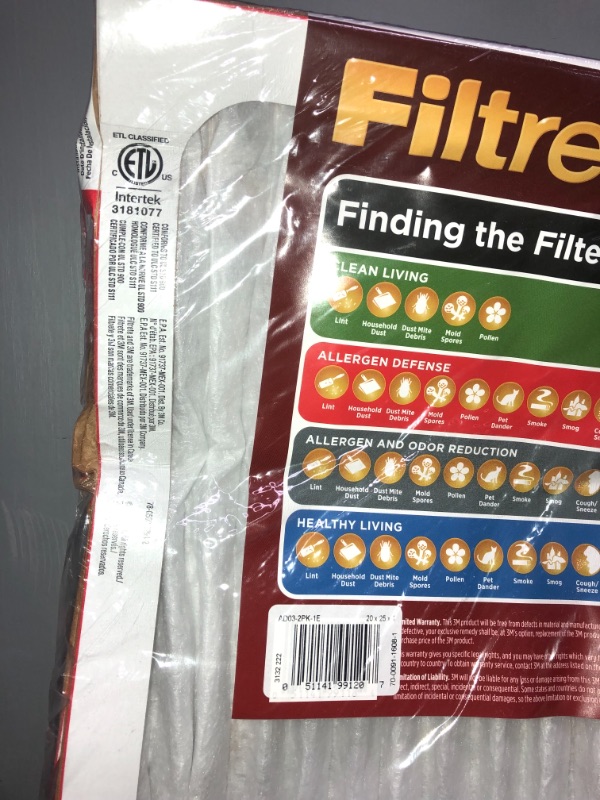 Photo 3 of (SEE NOTES) 3M Filtrete Allergen Defense Filter AD03-2PK-6E-NA, MPR 1000, 20 in x