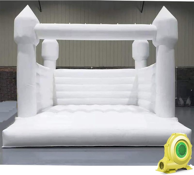 Photo 1 of 13 x 11.5 x 10 FT Inflatable White Bounce House with PVC Bouncy Area Jump Castles for 3-12 Age Kids Party Gift with Air Blower for Outdoor Backyard Wedding Decor