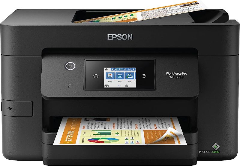 Photo 1 of Epson Workforce Pro WF-3823 Wireless All-in-One Printer with Auto 2-Sided Printing, 35-Page ADF, 250-Sheet Paper Tray and 2.7" Color Touchscreen, Black
