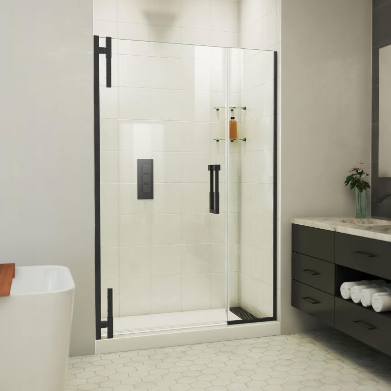 Photo 1 of *MISSING MAIN DOOR* DreamLine Ascend 46-47 in. W x 72 in. H Frameless Pivot Shower Door in Satin Black
