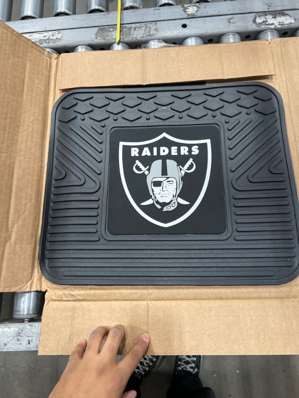 Photo 2 of FANMATS 9985 Las Vegas Raiders Back Row Utility Car Mat - 1 Piece - 14in. x 17in., All Weather Protection, Universal Fit, Molded Team Logo Rear