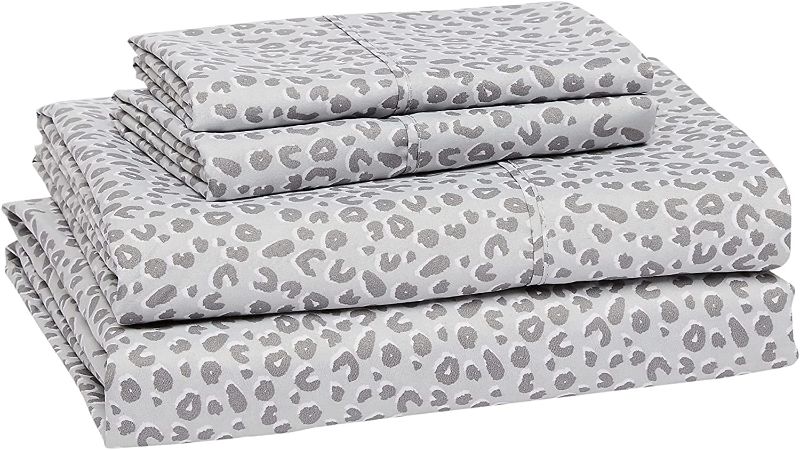 Photo 1 of Amazon Basics Lightweight Super Soft Easy Care Microfiber Bed Sheet Set with 14” Deep Pockets - King, Gray Cheetah