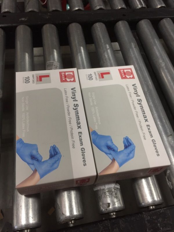 Photo 1 of (2 pack) Large Blue Synmax Vinyl/Nitrile Blend 4G Multi-Purpose Disposable Gloves, (100-Pack)
