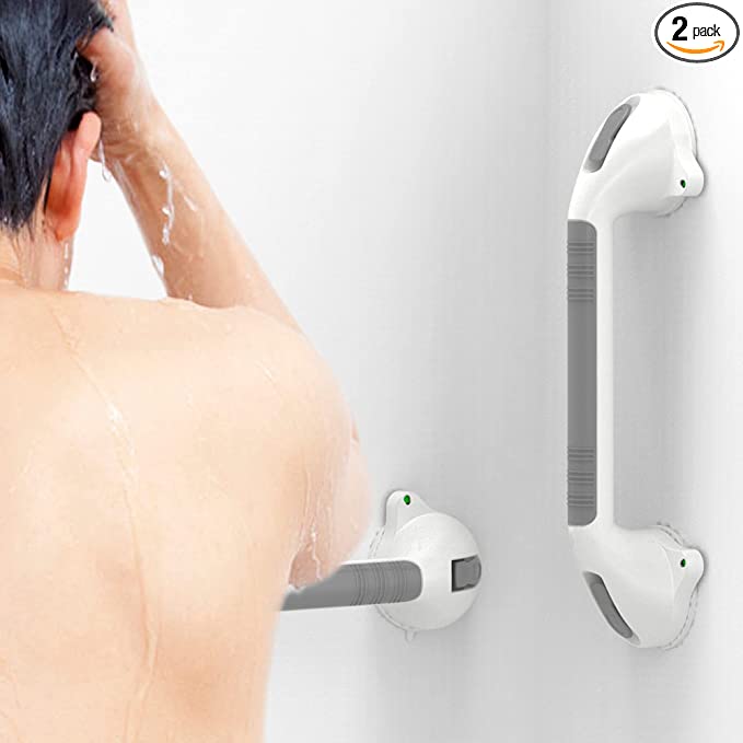 Photo 1 of AmeriLuck 16.5inch 2 Pack Suction Balance Assist Bathroom Shower Handle,Bath Grab Bar with Indicators(White/Grey)
