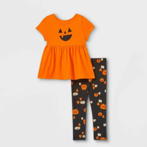 Photo 1 of 3T Girls' Short Sleeve Pumpkin Top & Halloween Leggings Set - Cat & Jack