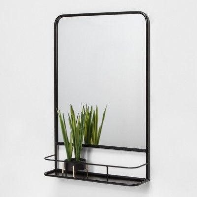 Photo 1 of 20"x30" Pharmacy Mirror with Metal Shelf Black - Threshold
