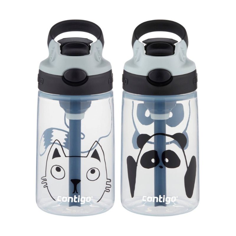 Photo 1 of Contigo 14oz 2pk Plastic Panda and Cat Kids Autospout Water Bottles Gray
