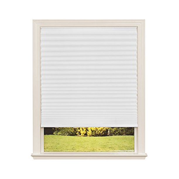 Photo 1 of Easy Lift Trim-at-Home Cordless Pleated Light Filtering Fabric Shade White, 60 in x 64 in, (Fits windows 43"- 60")
