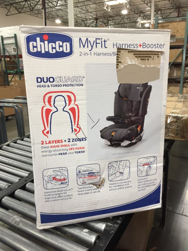 Photo 4 of Chicco MyFit Harness and Booster Car Seat, Fathom (Grey/Blue)
