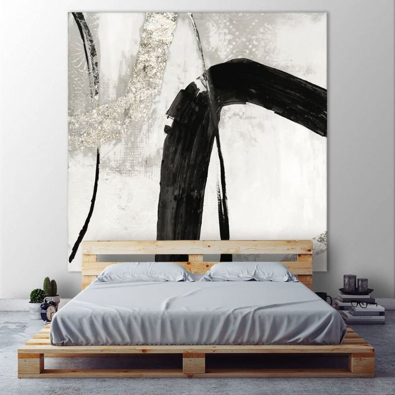 Photo 1 of Giant Art Black Ink II Huge Contemporary Abstract Giclee Canvas Print for Office Home Wall Decor Stretcher, 72 x 72
