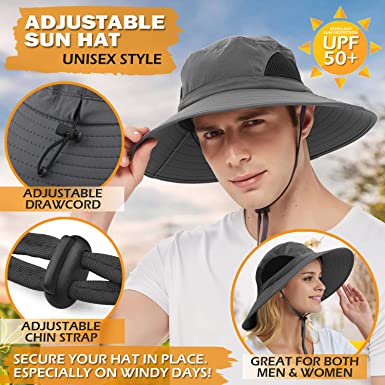 Photo 2 of EINSKEY Sun Hat for Men/Women, Waterproof Wide Birm Bucket Hat UV Protection Boonie Hat for Fishing Hiking Garden Beach