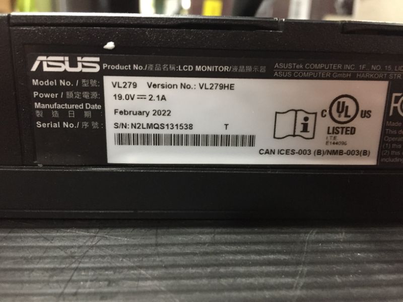 Photo 5 of ASUS VL279HE 27” Eye Care Monitor 1080P Full HD (1920 X 1080) 