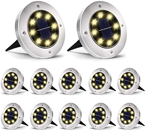 Photo 1 of Aogist Solar Ground Lights 12 Packs, 8 LED Solar Garden Lights, Waterproof Outdoor Solar Disk Lights, In-ground Outdoor Landscape Lights for Pathway Yard Walkway Patio Lawn Path (Warm White)
