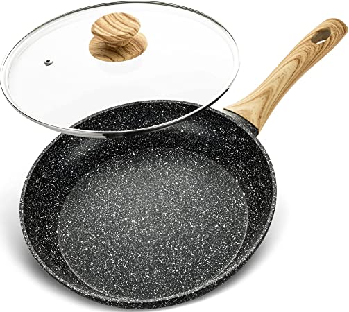 Photo 1 of 10 Inch Frying Pan, Nonstick Frying Pan with Lid, Frying Pan with Stone-Derived Non-Stick Coating, Nonstick Granite Skillets with Heat Resistant Bakelite Handle, Induction Compatible?Black Frying Pan
