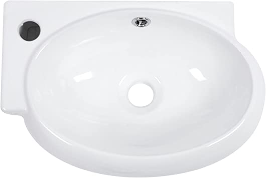 Photo 1 of 16" Wall Mounted Bathroom Sink - Mocoloo White 16x11 Inch Left Hand Round Corner Sink Wall Mount Hung Porcelain Ceramic With Overflow Heavy Duty
