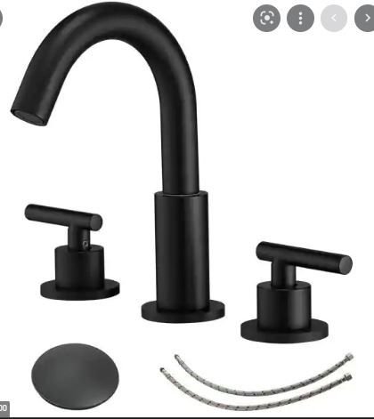 Photo 1 of 8 in. Widespread Double Handle Bathroom Faucet With Pop-up Drain Assembly in Matte Black
