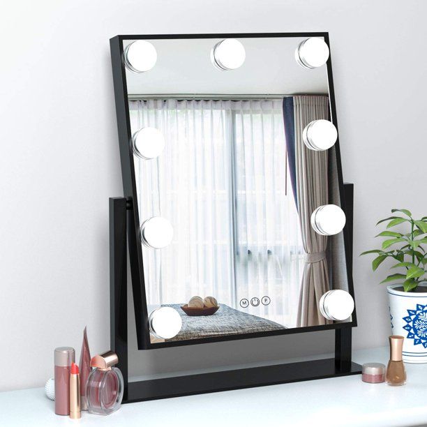 Photo 1 of 12x20"Hollywood Makeup Vanity Mirror with Lights, LED Lighted Makeup Mirror with 9 Dimmable Bulbs and 3 Color Lighting Modes, Smart Touch Control, Plug in Cosmetic Light Up Mirror (Black)

