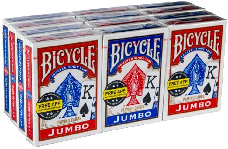 Photo 1 of Bicycle Poker Standard Size Jumbo Face Index Playing Cards, Blue/Red, 12 Piece
