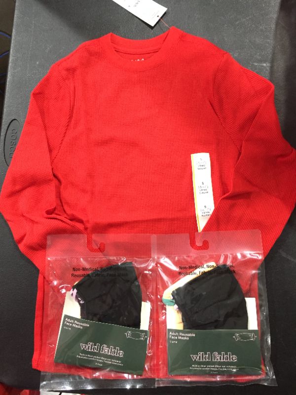 Photo 1 of Cat & Jack Long Sleeve Red Thermal- [Size Small 6-7] + 4 Wild Fable Face Masks- Black and Peach