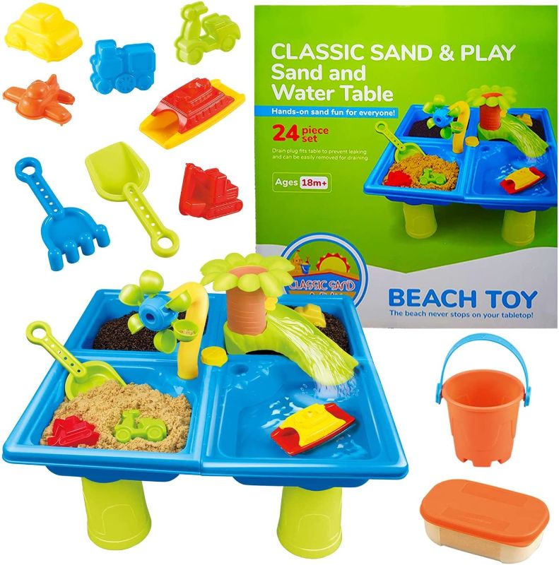 Photo 1 of CLASSIC SAND & PLAY Sand and Water Table for Kids, 24 Pc Set, Fun Activity Center for Toddlers with Plastic Molds, Shovel, Waterfall, and Leak-Free Tray, Hands-On Early Learning Toy
