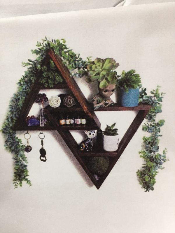 Photo 3 of 
Rustic Curiosities Large Triangle Shelf - Crystal Display Altar Shelf for Stones, Essential Oils, and More 21.5 X 20 Inches (Black, Left Triangle Up)