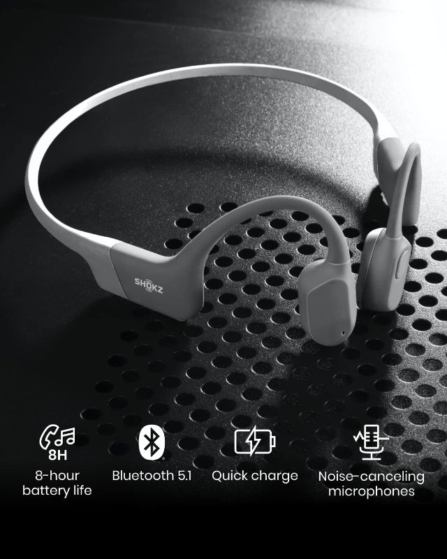 Photo 2 of Shokz OpenRun - Open-Ear Bluetooth Bone Conduction Sport Headphones - Sweat Resistant Wireless Earphones for Workouts and Running - Built-in Mic, with Headband(Grey)