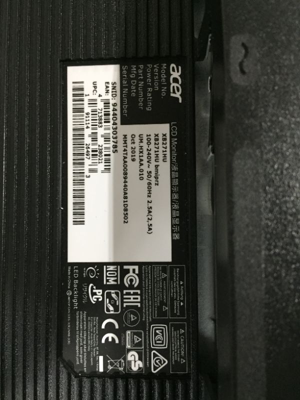 Photo 3 of [For Parts Only] Acer Predator XB271HU Abmiprz 27-inch WQHD (2560x1440) NVIDIA G-SYNC Monitor (Display Port & HDMI Port, 144Hz),Black