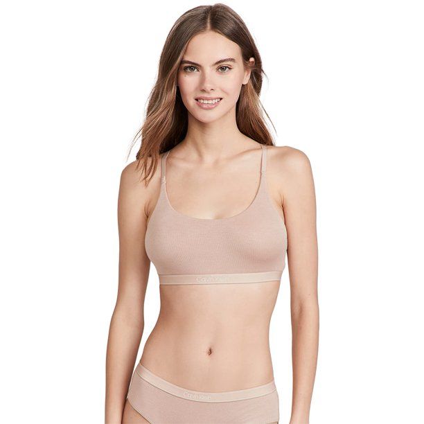 Photo 1 of Calvin Klein Womens Pure Ribbed Unlined Bralette X-Small Cedar
