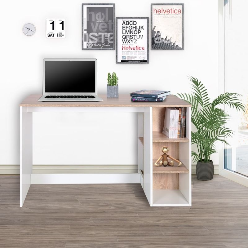 Photo 1 of 47.3 in. Rectangular White Writing Desks with Storage, Wood
