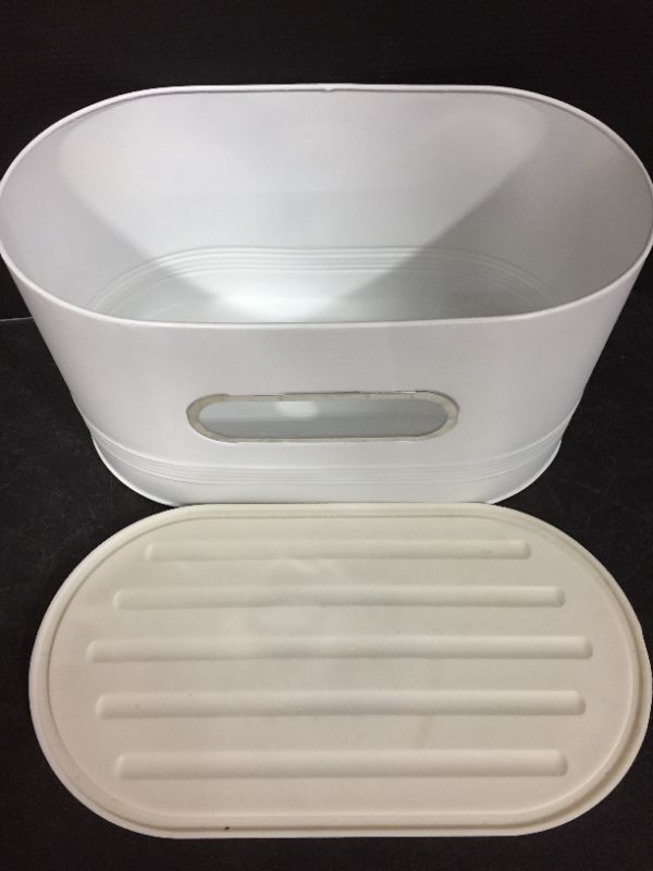 Photo 1 of Mindful Design 2-in-1 Tall Modern Bread Box With Cutting Board Lid (White)
