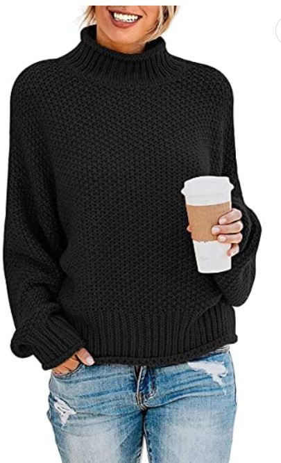 Photo 1 of ZESICA Women's Turtleneck Batwing Sleeve Loose Oversized Chunky Knitted Pullover Sweater Jumper Tops medium