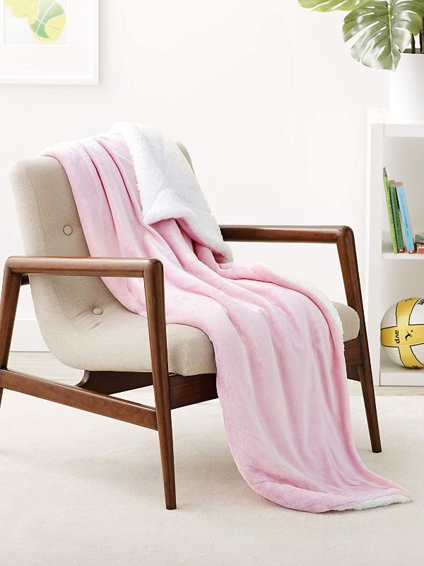 Photo 1 of Amazon Basics Kids Ultra-Soft Micromink Sherpa Blanket - Throw, Bubblegum Pink