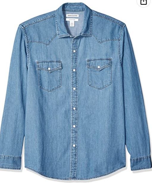 Photo 1 of Amazon Essentials Men's Regular-Fit Long-Sleeve Denim Shirt medium