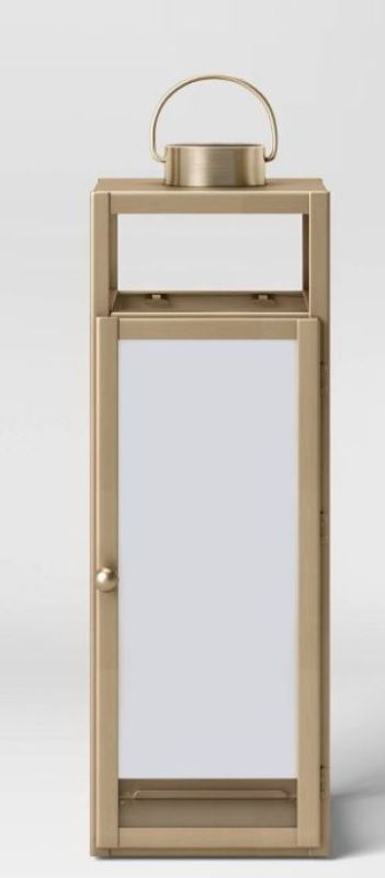 Photo 1 of 24" x 8" Decorative Metal Lantern Candle Holder Matte Gold - Threshold™