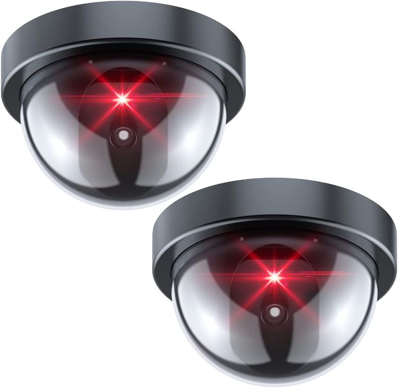 Photo 1 of BNT Dummy Security Camera, Fake Security Camera with One Red LED Light, Built-in a Light Sensor, for Home and Businesses Indoor Outdoor (Black, 2 Pack)