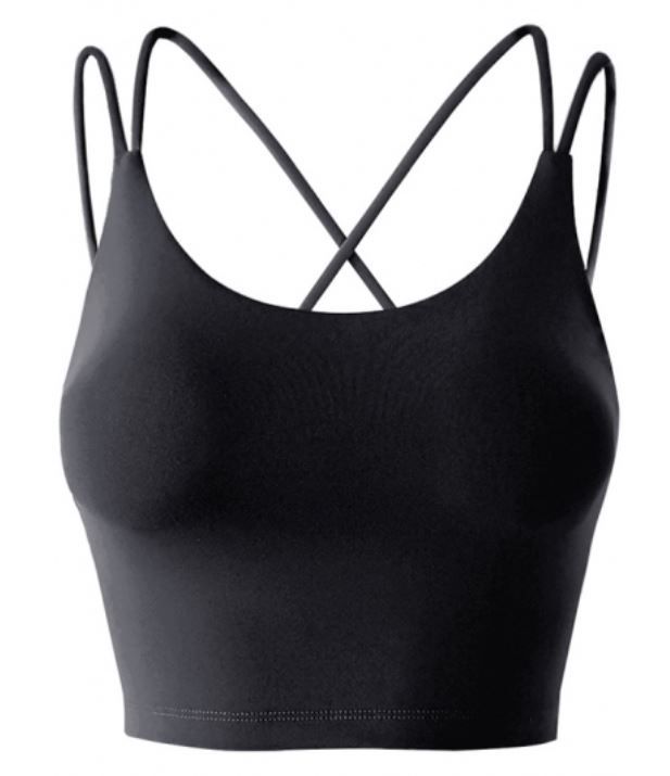 Photo 1 of Casual Women's Tank Top Plain Double Spaghetti Strap Criss Cross Back Scoop Neck Sleeveless Fitted Training Crop Top small black and white 2 pack