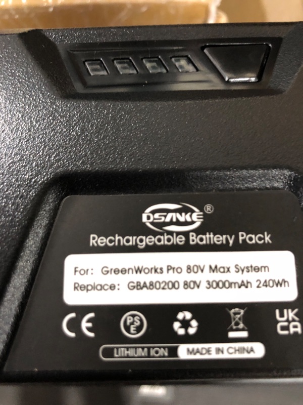Photo 1 of DSANKE GBA80200 80V 3.0Ah Replacement Battery Compatible with Greenworks PRO 80V Lithium Ion Battery GBA80200 GBA80250 GBA80400 GBA80500