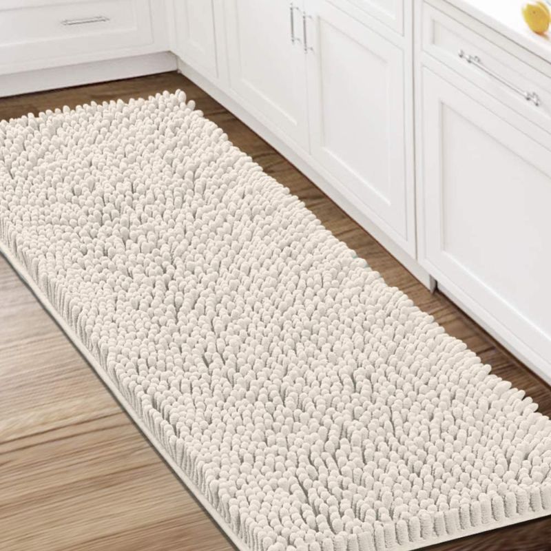 Photo 1 of  Non Slip Luxury Chenille Bathroom Runner Rug 59x20 Extra Soft and Absorbent Shaggy Rug- Ivory